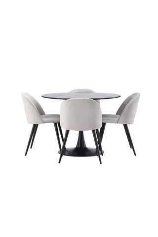 Venture Home Glade Matbord - Svart / Svart MDF + Matstol i sammet - Ljusgrå / Svart _4