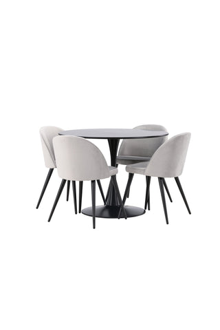 Venture Home Glade Matbord - Svart / Svart MDF + Matstol i sammet - Ljusgrå / Svart _4