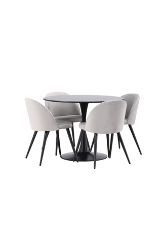 Venture Home Glade Matbord - Svart / Svart MDF + Matstol i sammet - Ljusgrå / Svart _4