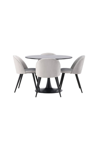 Venture Home Glade Matbord - Svart / Svart MDF + Matstol i sammet - Ljusgrå / Svart _4