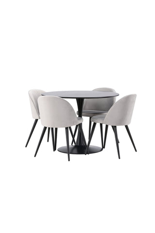 Venture Home Glade Matbord - Svart / Svart MDF + Matstol i sammet - Ljusgrå / Svart _4