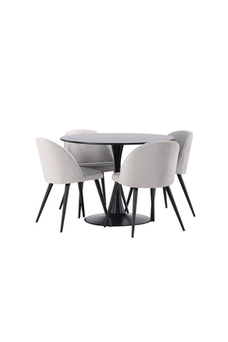 Venture Home Glade Matbord - Svart / Svart MDF + Matstol i sammet - Ljusgrå / Svart _4