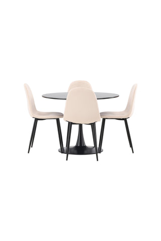 Venture Home Glade Matbord - Svart / Svart MDF +Polar Matstol - Svarta Ben - Svart Tyg _4