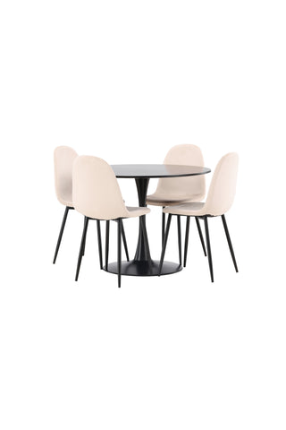 Venture Home Glade Matbord - Svart / Svart MDF + Polar Matstol - Svarta ben / Beige sammet _4