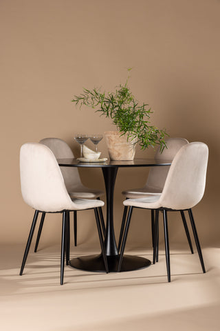 Venture Home Glade Matbord - Svart / Svart MDF + Polar Matstol - Svarta ben / Beige sammet _4