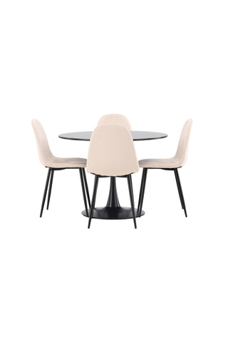 Venture Home Glade Matbord - Svart / Svart MDF + Polar Matstol - Svarta ben / Beige sammet _4