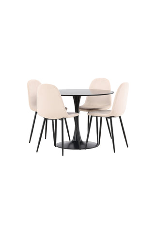 Venture Home Glade Matbord - Svart / Svart MDF + Polar Matstol - Svarta ben / Beige sammet _4