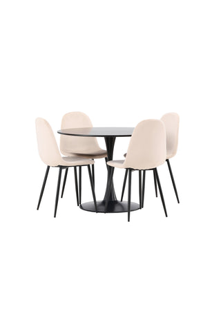 Venture Home Glade Matbord - Svart / Svart MDF + Polar Matstol - Svarta ben / Beige sammet _4