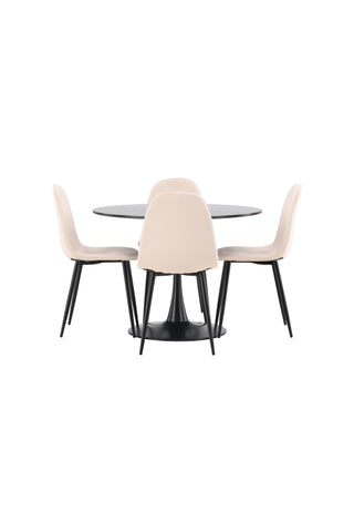 Venture Home Glade Matbord - Svart / Svart MDF + Polar Matstol - Svarta ben / Beige sammet _4