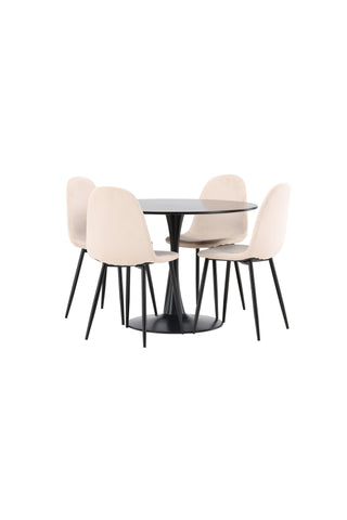 Venture Home Glade Matbord - Svart / Svart MDF + Polar Matstol - Svarta ben / Beige sammet _4