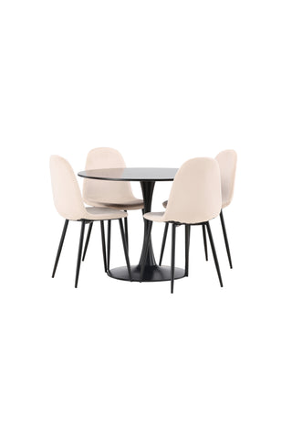 Venture Home Glade Matbord - Svart / Svart MDF + Polar Matstol - Svarta ben / Beige sammet _4