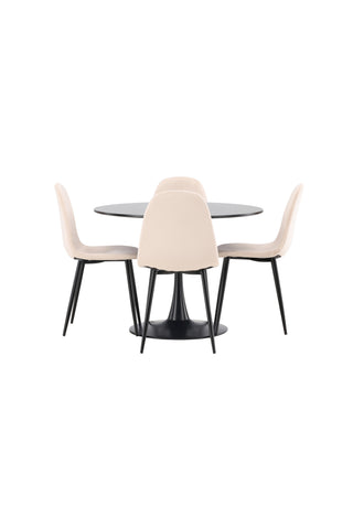 Venture Home Glade Matbord - Svart / Svart MDF + Polar Matstol - Svarta ben / Beige sammet _4