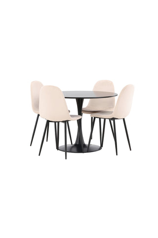 Venture Home Glade Matbord - Svart / Svart MDF + Polar Matstol - Svarta ben / Beige sammet _4
