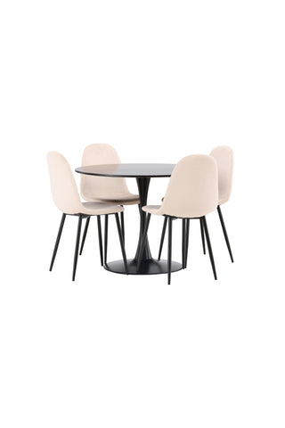 Venture Home Glade Matbord - Svart / Svart MDF + Polar Matstol - Svarta ben / Beige sammet _4