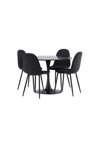 Venture Home Glade Matbord - Svart / Svart MDF +Polar Matstol - Svarta Ben - Svart Tyg _4