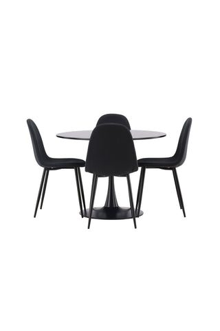 Venture Home Glade Matbord - Svart / Svart MDF +Polar Matstol - Svarta Ben - Svart Tyg _4