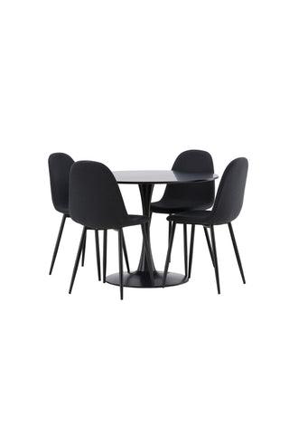 Venture Home Glade Matbord - Svart / Svart MDF +Polar Matstol - Svarta Ben - Svart Tyg _4