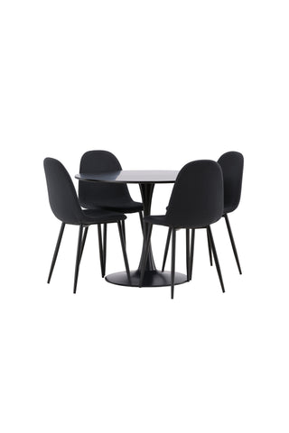 Venture Home Glade Matbord - Svart / Svart MDF +Polar Matstol - Svarta Ben - Svart Tyg _4
