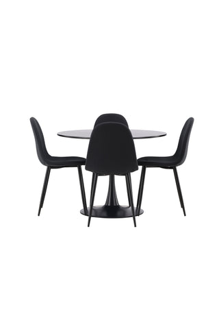 Venture Home Glade Matbord - Svart / Svart MDF +Polar Matstol - Svarta Ben - Svart Tyg _4