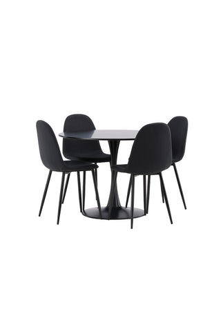 Venture Home Glade Matbord - Svart / Svart MDF +Polar Matstol - Svarta Ben - Svart Tyg _4