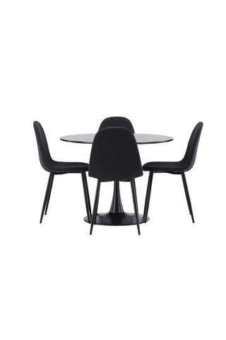 Venture Home Glade Matbord - Svart / Svart MDF +Polar Matstol - Svarta Ben - Svart Tyg _4
