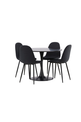 Venture Home Glade Matbord - Svart / Svart MDF +Polar Matstol - Svarta Ben - Svart Tyg _4
