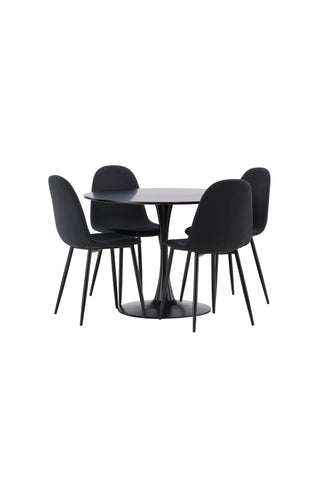 Venture Home Glade Matbord - Svart / Svart MDF +Polar Matstol - Svarta Ben - Svart Tyg _4