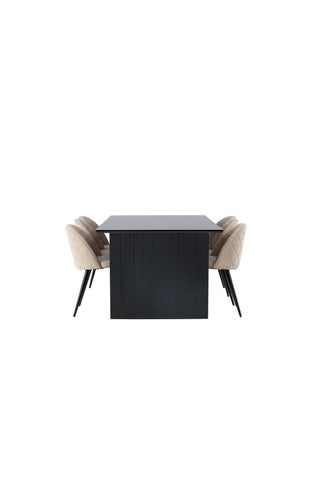 Venture Home Vail Matbord - Svart / Rökt Svart MDF +Berit Stol - Svart / Beige Tyg (Polyesterlinne) _6