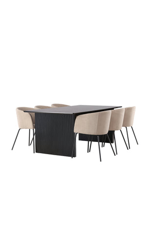 Venture Home Vail Matbord - Svart / Rökt Svart MDF +Berit Stol - Svart / Beige Tyg (Polyesterlinne) _6