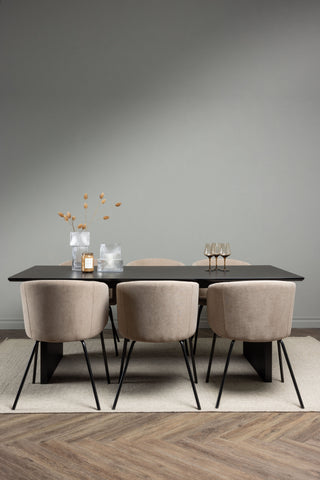 Venture Home Vail Matbord - Svart / Rökt Svart MDF +Berit Stol - Svart / Beige Tyg (Polyesterlinne) _6