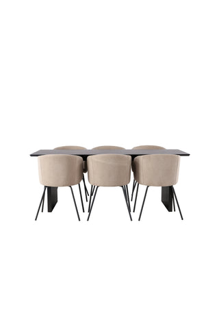 Venture Home Vail Matbord - Svart / Rökt Svart MDF +Berit Stol - Svart / Beige Tyg (Polyesterlinne) _6