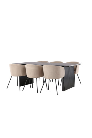 Venture Home Vail Matbord - Svart / Rökt Svart MDF +Berit Stol - Svart / Beige Tyg (Polyesterlinne) _6