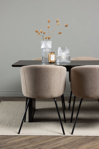 Venture Home Vail Matbord - Svart / Rökt Svart MDF +Berit Stol - Svart / Beige Tyg (Polyesterlinne) _6