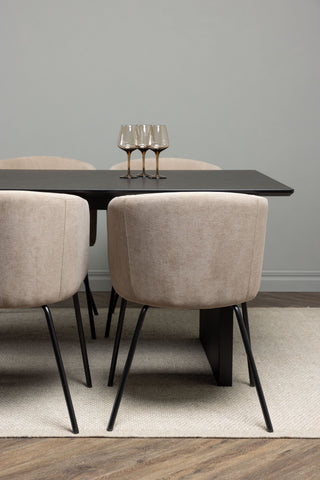 Venture Home Vail Matbord - Svart / Rökt Svart MDF +Berit Stol - Svart / Beige Tyg (Polyesterlinne) _6