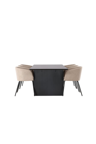 Venture Home Vail Matbord - Svart / Rökt Svart MDF +Berit Stol - Svart / Beige Tyg (Polyesterlinne) _6