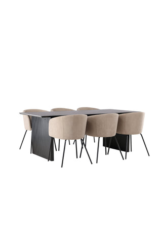 Venture Home Vail Matbord - Svart / Rökt Svart MDF +Berit Stol - Svart / Beige Tyg (Polyesterlinne) _6