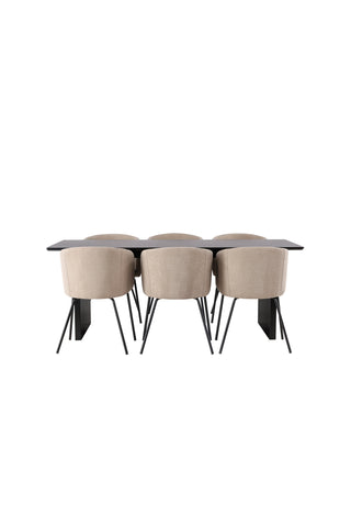 Venture Home Vail Matbord - Svart / Rökt Svart MDF +Berit Stol - Svart / Beige Tyg (Polyesterlinne) _6