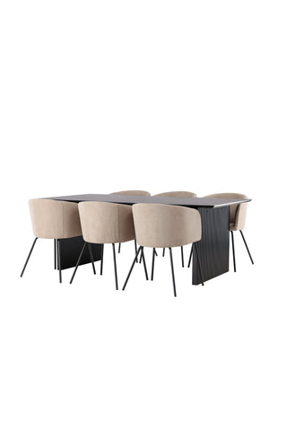 Venture Home Vail Matbord - Svart / Rökt Svart MDF +Berit Stol - Svart / Beige Tyg (Polyesterlinne) _6