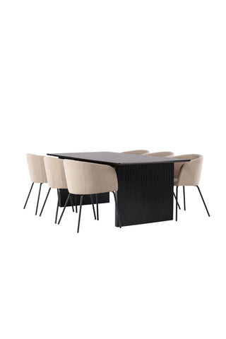 Venture Home Vail Matbord - Svart / Rökt Svart MDF +Berit Stol - Svart / Beige Tyg (Polyesterlinne) _6