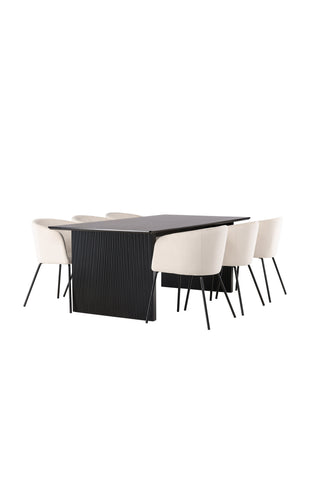 Venture Home Vail Matbord - Svart / Rökt Svart MDF +Berit Stol - Svart / Beige Sammet _6