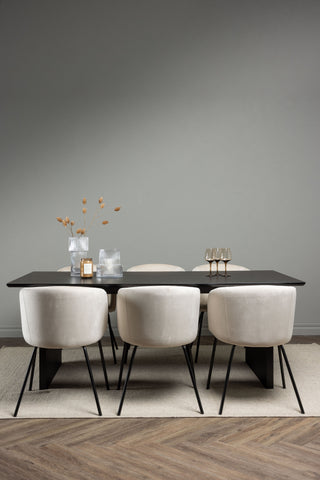 Venture Home Vail Matbord - Svart / Rökt Svart MDF +Berit Stol - Svart / Beige Sammet _6