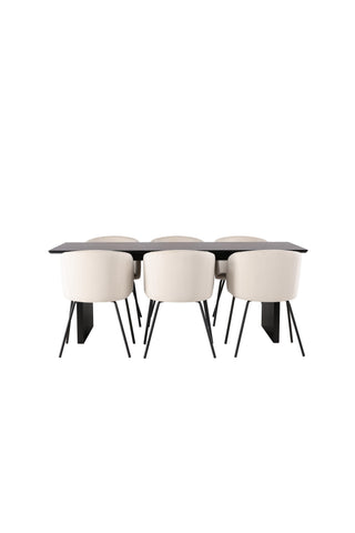 Venture Home Vail Matbord - Svart / Rökt Svart MDF +Berit Stol - Svart / Beige Sammet _6