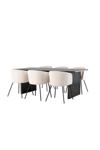 Venture Home Vail Matbord - Svart / Rökt Svart MDF +Berit Stol - Svart / Beige Sammet _6