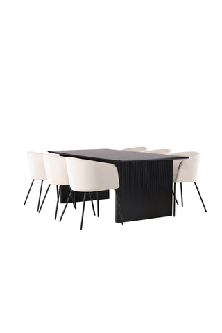 Venture Home Vail Matbord - Svart / Rökt Svart MDF +Berit Stol - Svart / Beige Sammet _6