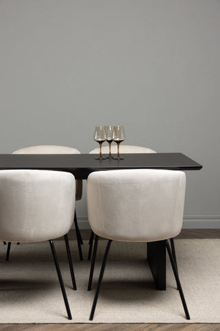 Venture Home Vail Matbord - Svart / Rökt Svart MDF +Berit Stol - Svart / Beige Sammet _6