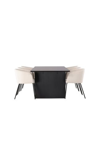 Venture Home Vail Matbord - Svart / Rökt Svart MDF +Berit Stol - Svart / Beige Sammet _6