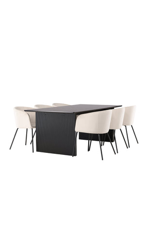 Venture Home Vail Matbord - Svart / Rökt Svart MDF +Berit Stol - Svart / Beige Sammet _6