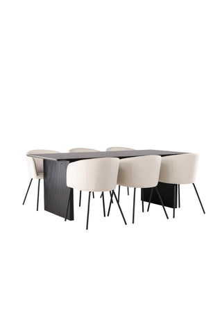 Venture Home Vail Matbord - Svart / Rökt Svart MDF +Berit Stol - Svart / Beige Sammet _6