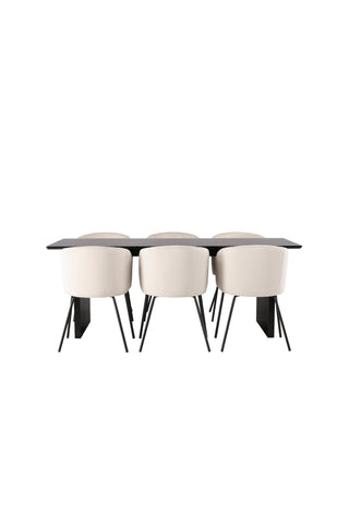 Venture Home Vail Matbord - Svart / Rökt Svart MDF +Berit Stol - Svart / Beige Sammet _6