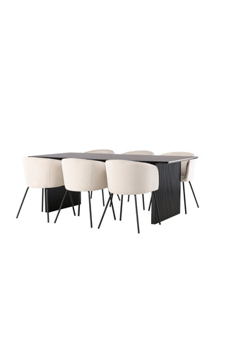 Venture Home Vail Matbord - Svart / Rökt Svart MDF +Berit Stol - Svart / Beige Sammet _6